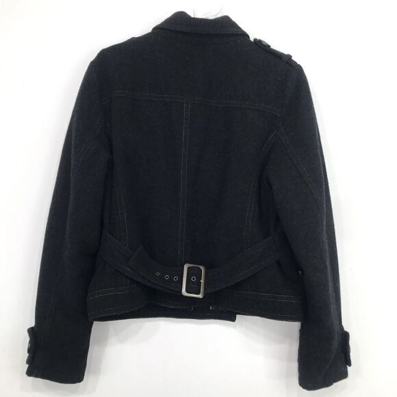 American Eagle Black Wool Blend Double Breasted Button Short Cut Pea Coat - Picture 10 of 16